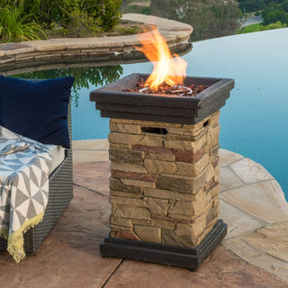 19.50'' Outdoor Firepit with Column Shape, Stone Gray - 40 000 BTU (Tank Inside)