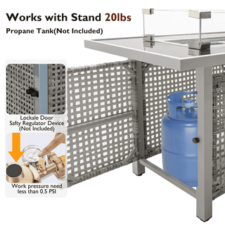 43" Propane Gas Fire Pit Table, 60000 BTU Rectangular Open Weave Wicker Fire Pit with Glass Wind Guard for Outside Patio Deck Garden Backyard