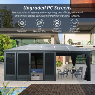 11x21FT Outdoor Sunroom, All Season Solarium Gazebo with Galvanized Steel Roof, Detachable PE Screen, 2 Lockable Sliding Door, Hardtop Gazebo with Netting and Curtains for Patio Deck Garden
