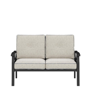 48" All-Weather Metal Loveseat 2 Seats Couch Sofa with Gray/Beige/Khaki Cushions with black Frame