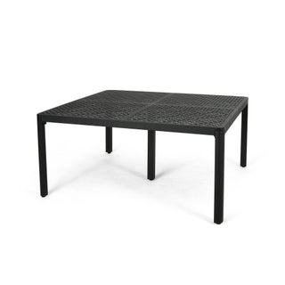 Modern Matte BlackOutdoor Aluminum Dining Table with Woven Accents, Durable & Weather-Resistant