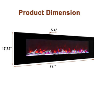 42/50/60/72 Inch Wall-Mounted Black Electric Fireplace Insert-5120 BTU with 2-Speaker Stereo Sound