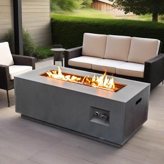 42" Propane Gas Fire Pit Table 2-Pieces, 50000 BTU Rectangular Steel Fire Pit with Glass Wind Guard for Outside Patio Deck Garden Courtyard -Light Gray