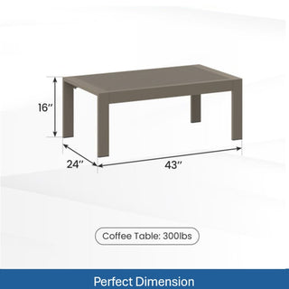 43" x 24" All-Weather Metal Outdoor Coffee Table with Wood-Look Top and Khaki/Black Frame