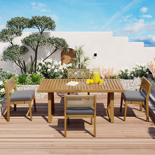 Outdoor Acacia Wood Dining Set – Patio Table & Chairs with Thick Cushions for Balcony, Garden & Backyard