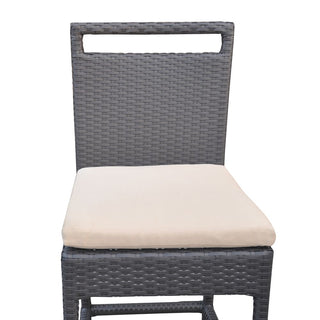 Outdoor Patio Wicker Barstool with Water Resistant Beige Fabric Cushions