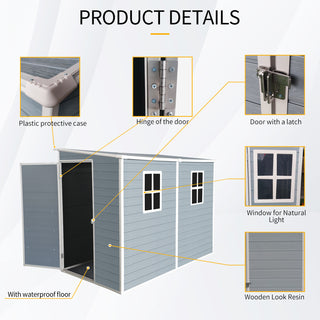 Outdoor Storage Shed with Floor Resin shed with Two-Window, Waterproof ,Lockable Doors for Patio,Yard,Lawn -Grey/Black