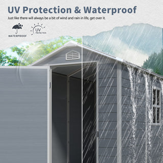 Resin Outdoor Storage Shed Plastic Garden Sheds with Floor and Lockable Door for Backyard, Lawn, Grey