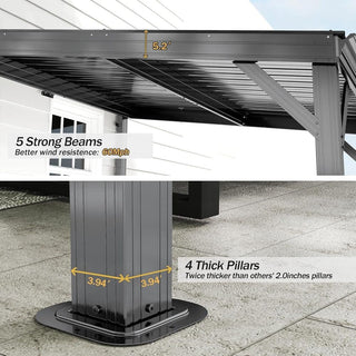 Wall-Mounted Hardtop Lean-to Gazebo with Gutters – Galvanized Steel Roof Outdoor Pergola Canopy
