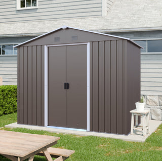 8X4 FT Outdoor Metal Storage Shed with Sliding Door and Foundation, Weatherproof Garden Tool Organizer for Backyard & Patio