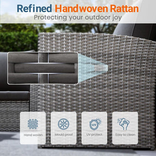 4-Piece Wicker Patio Conversation Set With Glass Table and Blue/Black/Gray Cushions
