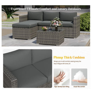 5-Piece All-Weather Wicker Patio Conversation Set With  Cushions and Glass Table