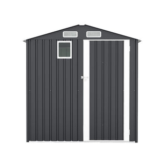 6x8 FT Outdoor Steel Storage Shed with Clear Window, Lockable Doors, Compact Metal Tool Shed for Garden, Backyard, Patio, Utility, and Bike Storage,Yellow/Grey