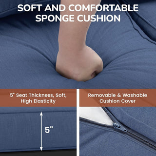 2-Pack 28" All-Weather Aluminum Patio Armchairs with Thick Blue Cushions