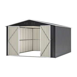 10x12 FT Metal Outdoor Storage Shed – Large Steel Garden Tool Shed with Lockable Doors for Backyard