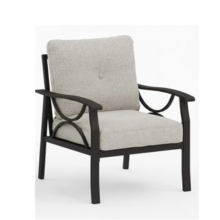 Set of 2 All-Weather Metal Armchairs, Black/Khaki Frame with Gray/Beige Cushions