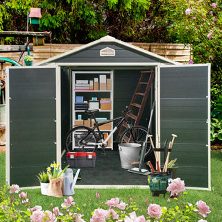 Resin Outdoor Storage Shed Kit, Weatherproof Backyard Organizer for Patio Furniture, Black