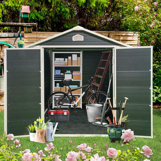 Resin Outdoor Storage Shed Kit, Weatherproof Backyard Organizer for Patio Furniture, Black