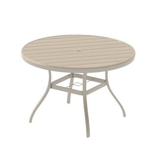 Outdoor Round Patio Dining Table for 6-7 – All-Weather Metal Table with Umbrella Hole for Deck, Lawn & Garden