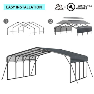 Metal Carport Heavy Duty with Galvanized Steel Roof, Outdoor Garage Car Shelter Shade for 2 Cars, Boats and Truck