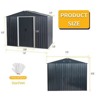 8X6 FT Outdoor Metal Storage Shed with Foundation, Weatherproof Garden Tool Organizer