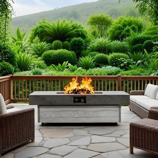 Outdoor Firepit Table, 48 x 24 Inch Rectangle Fire Pit Table, 50000 BTU Propane Fire Pits Table for Patio Set, two height options