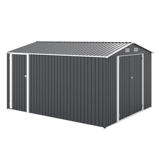Outdoor Storage Shed 9×11 FT with 3 Lockable Doors,Utility Tool Shed Metal Storage Garden Sheds 4 Vents,Metal Sheds with Galvanized Steel Frame,for Backyard,Patio,Lawn,Grey