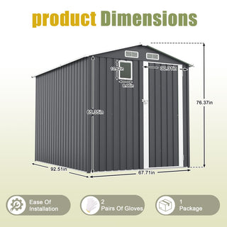 6x8 FT Outdoor Steel Storage Shed with Clear Window, Lockable Doors, Compact Metal Tool Shed for Garden, Backyard, Patio, Utility, and Bike Storage,Yellow/Grey