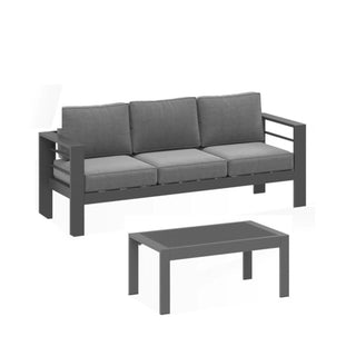 2 Pieces Outdoor Patio Set, All-Weather 75” 3-Seat Metal Patio Sofa Couch with Thick Cushions,  Frame and 43” Coffee Table