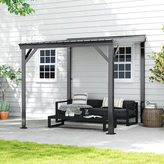 Wall-Mounted Hardtop Lean-to Gazebo with Gutters – Galvanized Steel Roof Outdoor Pergola Canopy