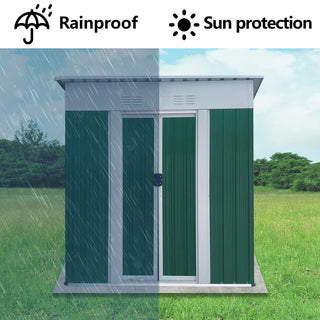 5x3 FT Green Mini Outdoor Storage Shed with Pent Roof, Aluminum Alloy Frame & Sliding Door, Compact Garden Tool Storage for Backyard & Patio