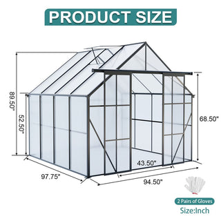 Double Door Polycarbonate Greenhouse Raised Base and Anchor Aluminum Heavy Duty Walk-in Greenhouses for Outdoor Backyard in All Season