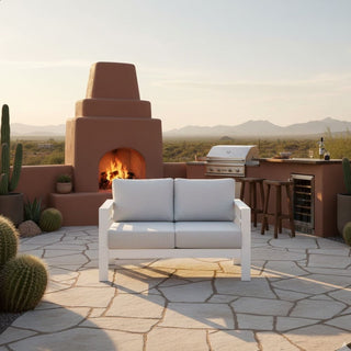 50 Inch All-Weather Aluminum Outdoor Two-Seater Sofa With Thick Cushions And Frame