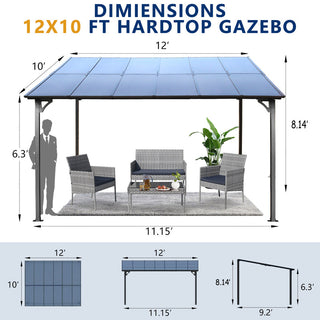 Outdoor Pergola Gazebo,Wall-Mounted Lean to Metal Awning Gazebo with Roof,Large Heavy Duty for Patio,Decks,Backyard