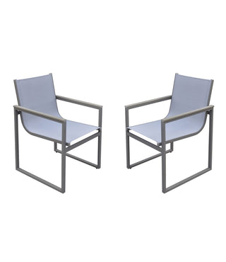 Outdoor Patio Dining Chair in Gray Powder Coated Finish with Gray Sling Textilene and Gray Wood Accent Arms - Set of 2