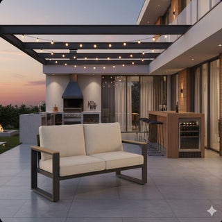 52" All-Weather Aluminum Patio Loveseat Sofa with Thick Beige Cushions