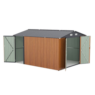 Outdoor Storage Shed 9×11 FT with 3 Lockable Doors,Utility Tool Shed Metal Storage Garden Sheds 4 Vents,Metal Sheds with Galvanized Steel Frame,for Backyard,Patio,Lawn,yellow