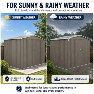 8x6 FT Outdoor Metal Storage Shed, Galvanized Steel Garden Shed with Lockable Double Doors & Vents