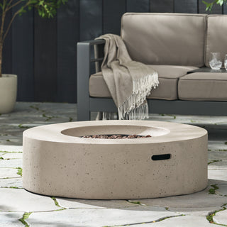 Outdoor 50,000 BTU Round MgO Concrete Propane Fire Pit, Light Gray/Dark Gray  (Tank Cover not Included)
