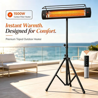 1500W Outdoor Infrared Patio Heater with Tripod Stand, IP65 Waterproof, 3 Heat Levels & 24-Hour Timer