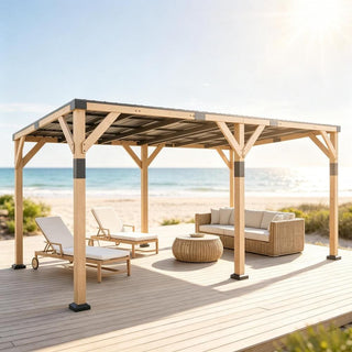 SkyHaven 20x10 FT Wood Lean-To Gazebo with Galvanized Steel Roof, Heavy-Duty Frame for Outdoor BBQ & Patio