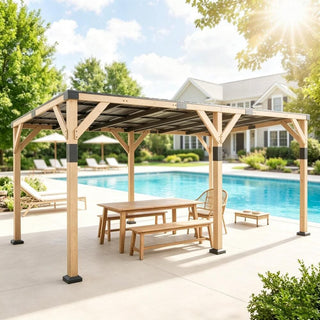 SkyHaven 20x10 FT Wood Lean-To Gazebo with Galvanized Steel Roof, Heavy-Duty Frame for Outdoor BBQ & Patio