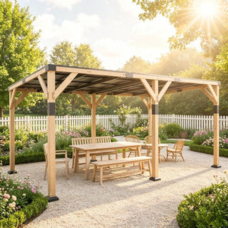 SkyHaven 20x10 FT Wood Lean-To Gazebo with Galvanized Steel Roof, Heavy-Duty Frame for Outdoor BBQ & Patio