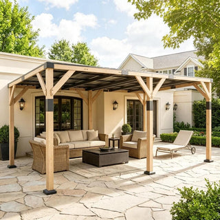 SkyHaven 20x10 FT Wood Lean-To Gazebo with Galvanized Steel Roof, Heavy-Duty Frame for Outdoor BBQ & Patio