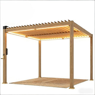 9.8 x 9.8 Ft Outdoor Louvered Pergola with Solar LED Lights & Powder-Coated Steel Roof