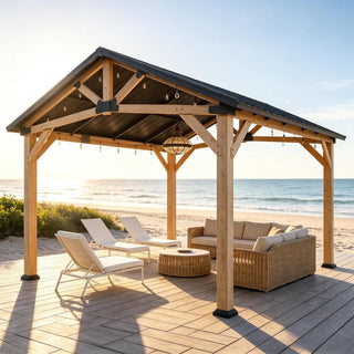 Cedarpinnacle 11X13 FT Outdoor Hardtop Gazebo with Sloped Metal Roof, Cedar Wood Frame, 8-Level Wind Resistance & Snow Load Capacity