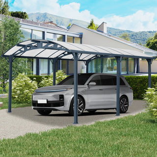 12x16 FT Arch Carport with Aluminum Frame and Polycarbonate Roof Panels, Heavy-Duty Outdoor Car Shelter for Driveway, Cars, and Trucks