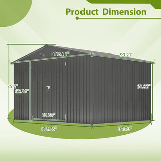 10x8 FT Outdoor Metal Storage Shed with Lockable Doors, All-Weather Garden Tool Shed for Patio, Backyard & Lawn