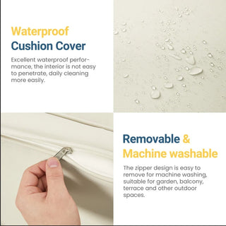 3-Piece L-Shaped Wicker Patio Set with Beige/Gray Cushions and Acacia Wood Storage Table