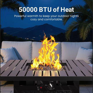 30”Width Outdoor 2-in1 Black Rattan Look Fireplace Table, 50000 BTU CSA Certified Propane Square Gas Fire Pit Table with Stainless Burner, Lid, Lava Rocks and Waterproof Cover
